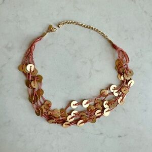 Multi-strand choker necklace - gold and pink